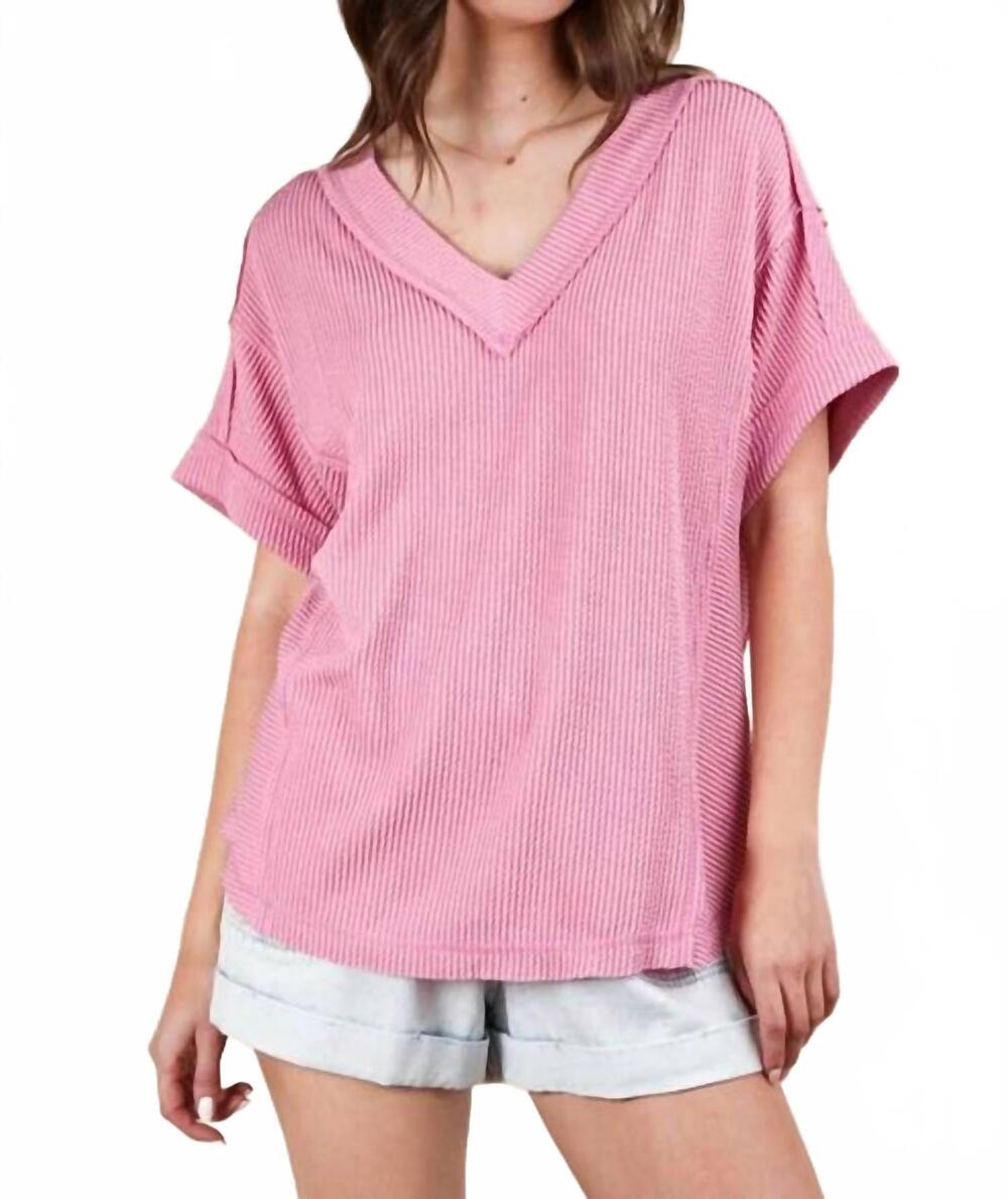NEW NEW IN soft ribbed v neck top in pink